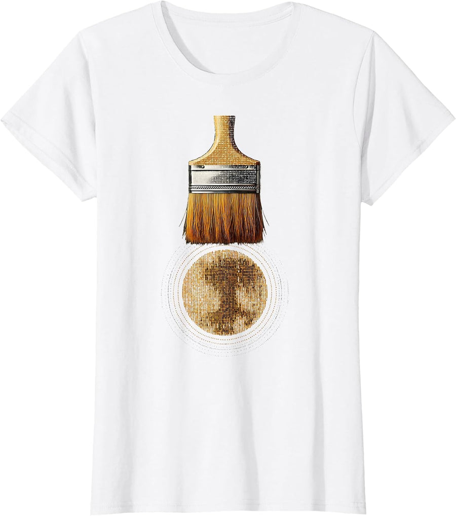 Paint Brush Ink Dot Art Graphic Design T-Shirt, Women, White, 3X-Large - As Pictured