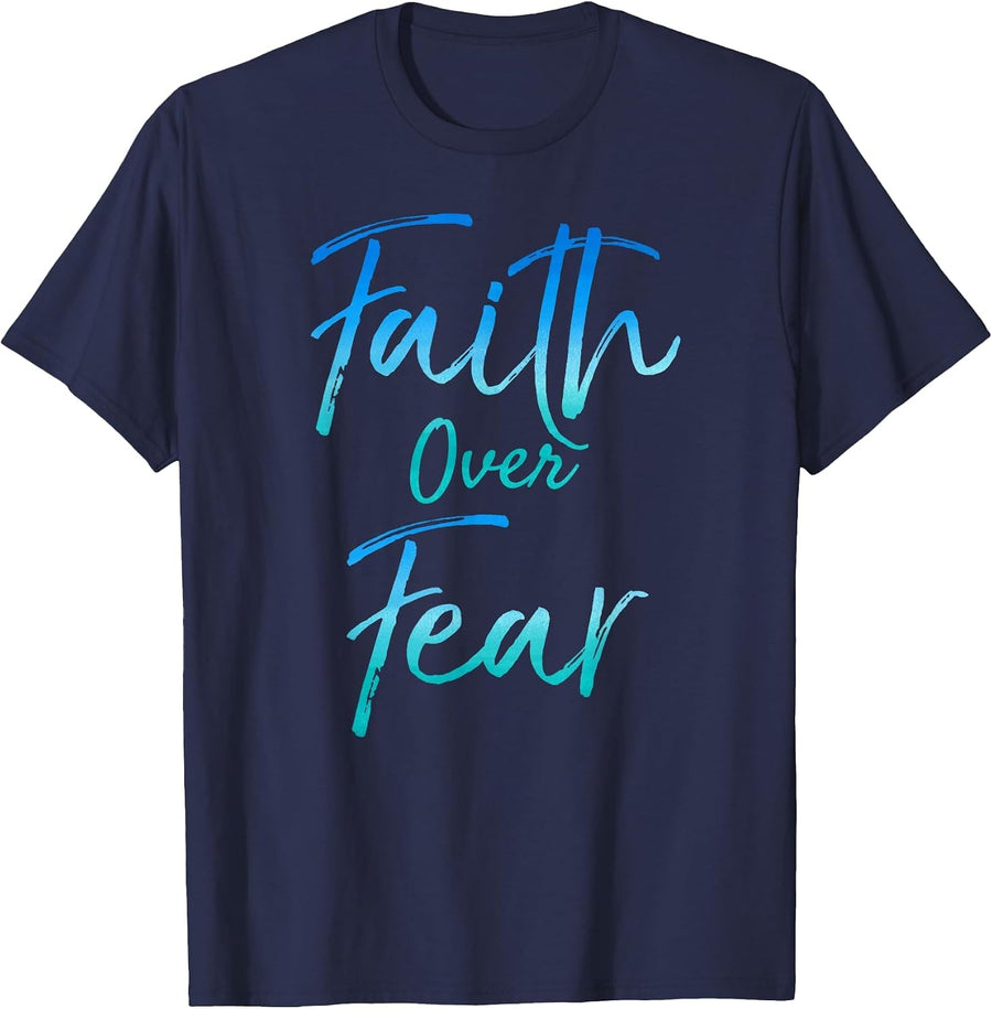 Faith Over Fear Vintage Inspired Bold Christian Shirt T-Shirt - Navy Blue