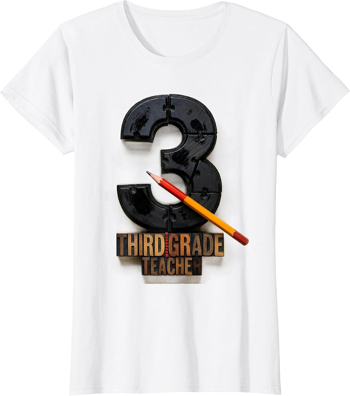 Women's Third Grade Teacher Wood Type Letterpress Back To School T-Shirt - White