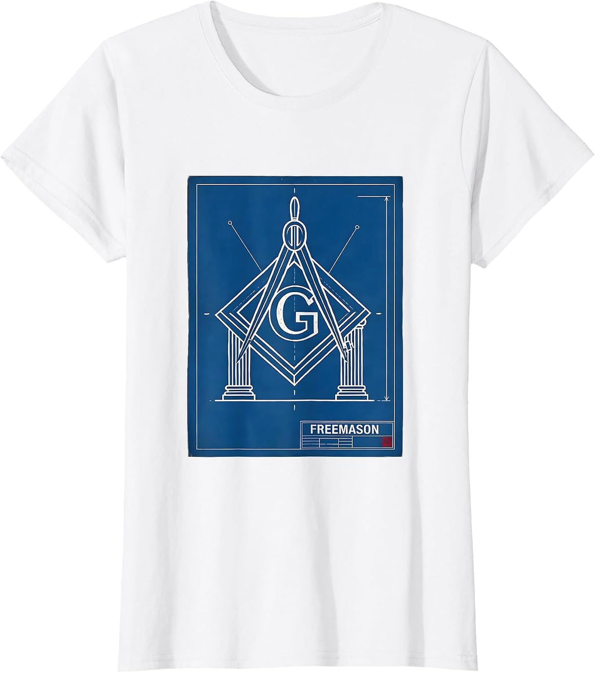 Freemason Technical Blueprint Square And Compass Fraternal T-Shirt - White