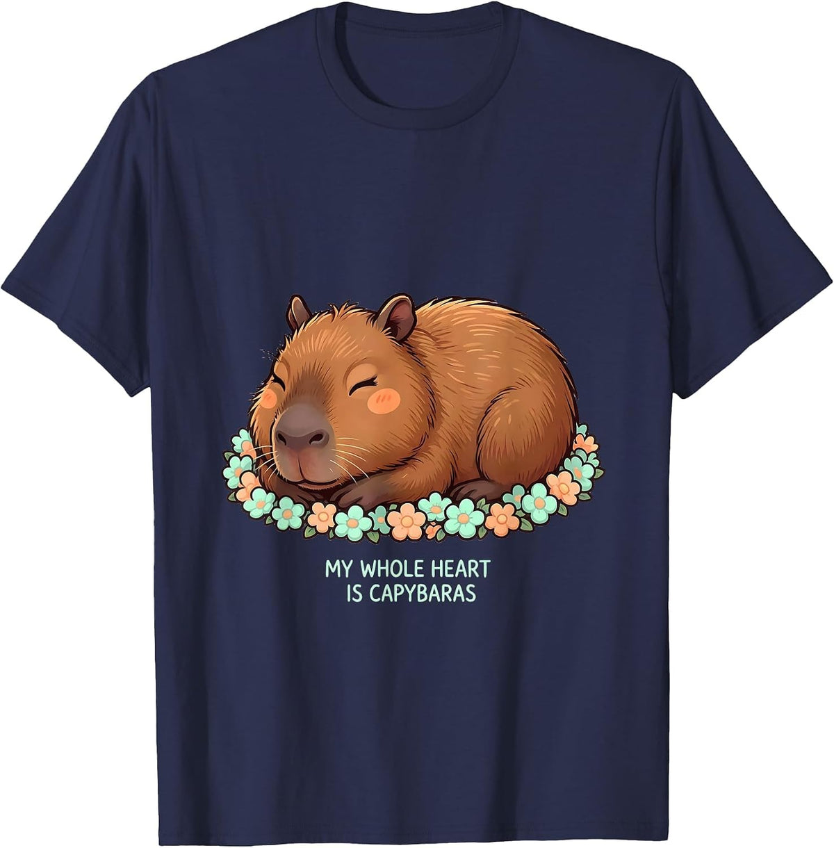 Men's My Whole Heart Is Capybaras Cute Kawaii Animal Meme Humor T-Shirt - Navy Blue