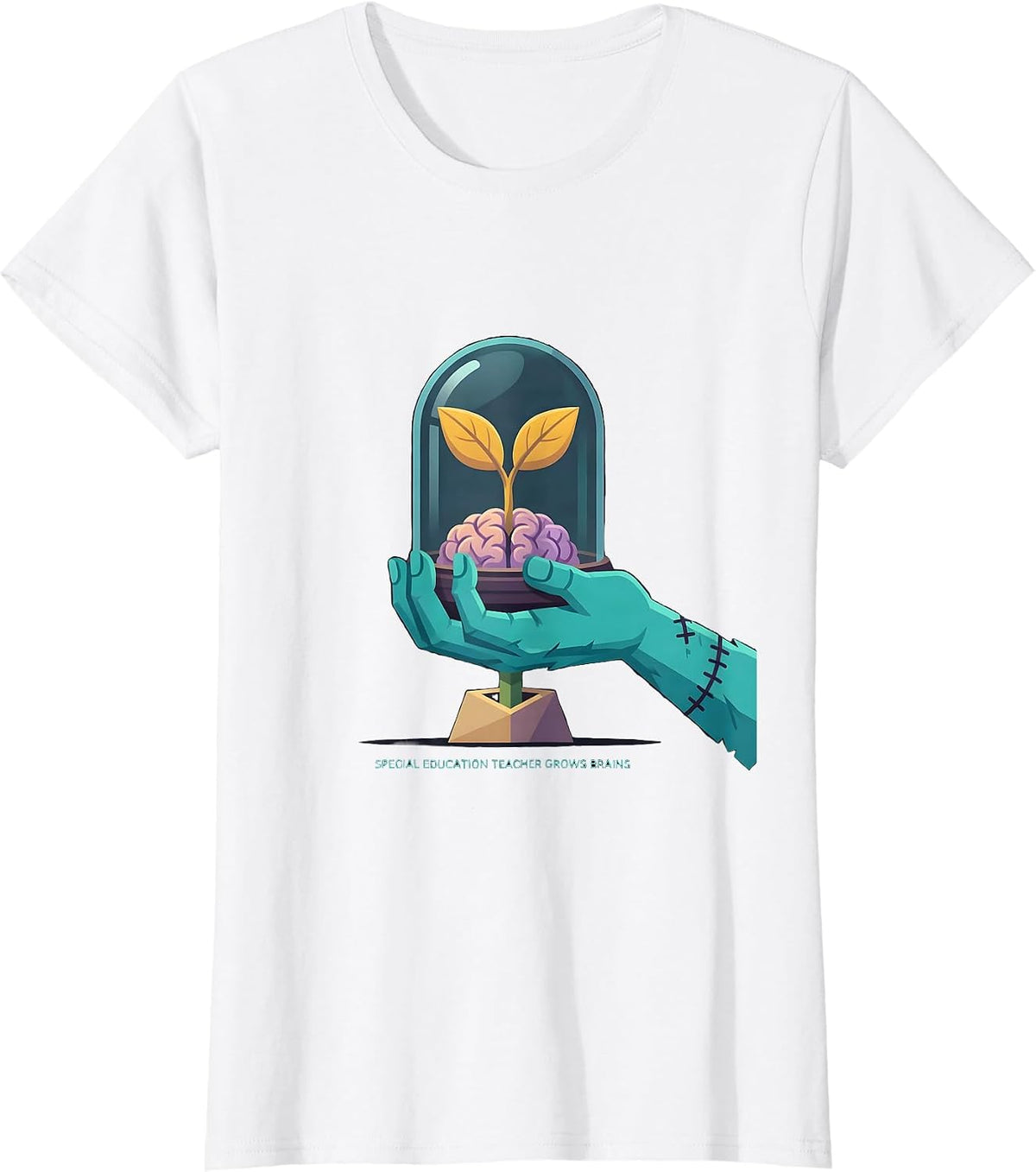 Women's Special Education Teacher Grows Brains Funny Zombie T-Shirt - White