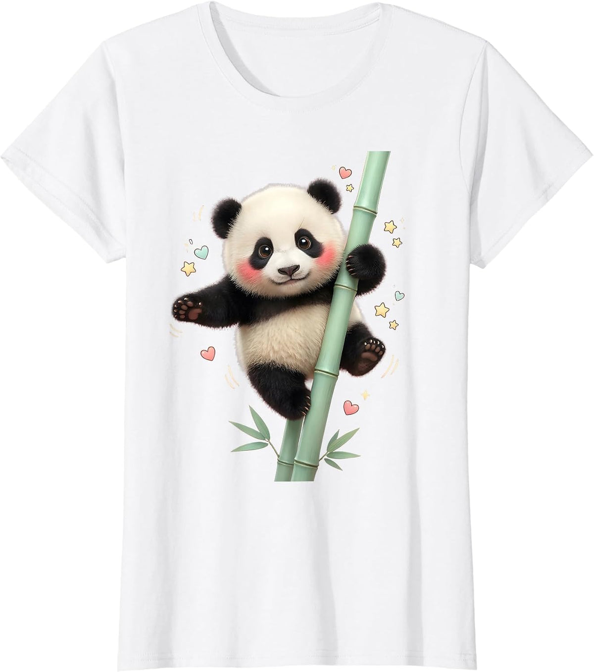 Panda Balancing on Bamboo Pole Graphic T-Shirt - White