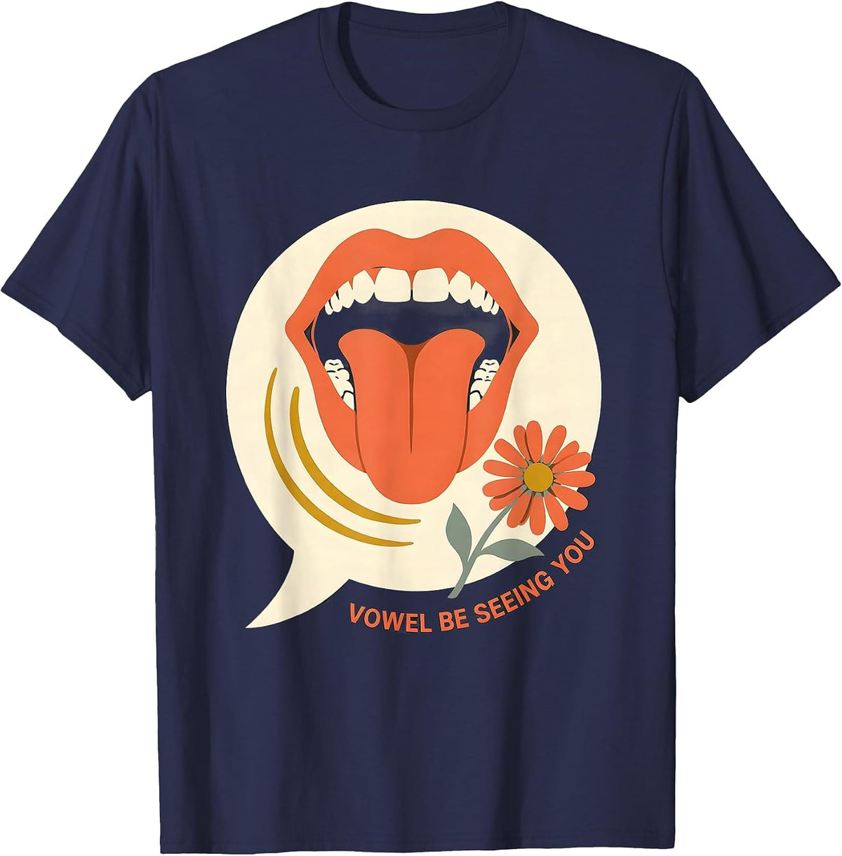 Vowel Be Seeing You Retro Floral Speech Language Pathologist T-Shirt - Navy Blue