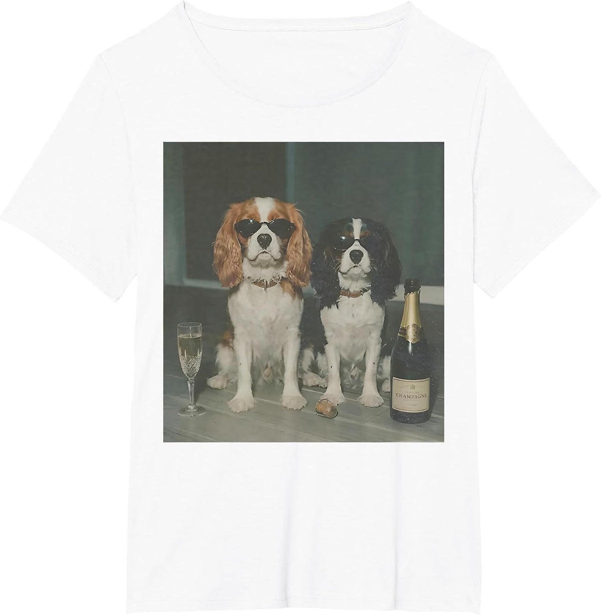 Cavalier King Charles Drinking Champagne Funny Dog Meme T-Shirt - White