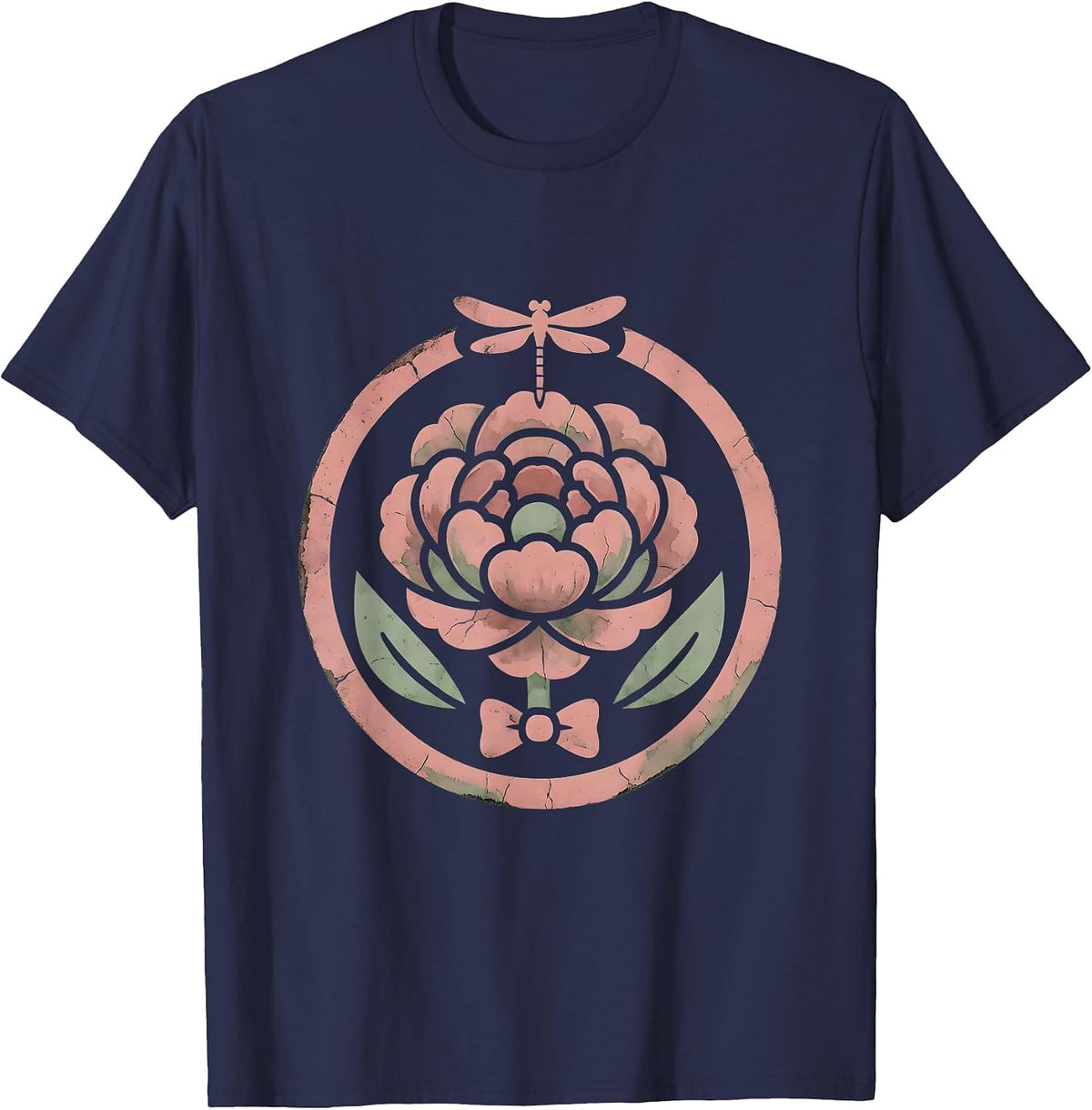 Peony Cross-Section Layered Petals Botanical Art T-Shirt - Navy Blue