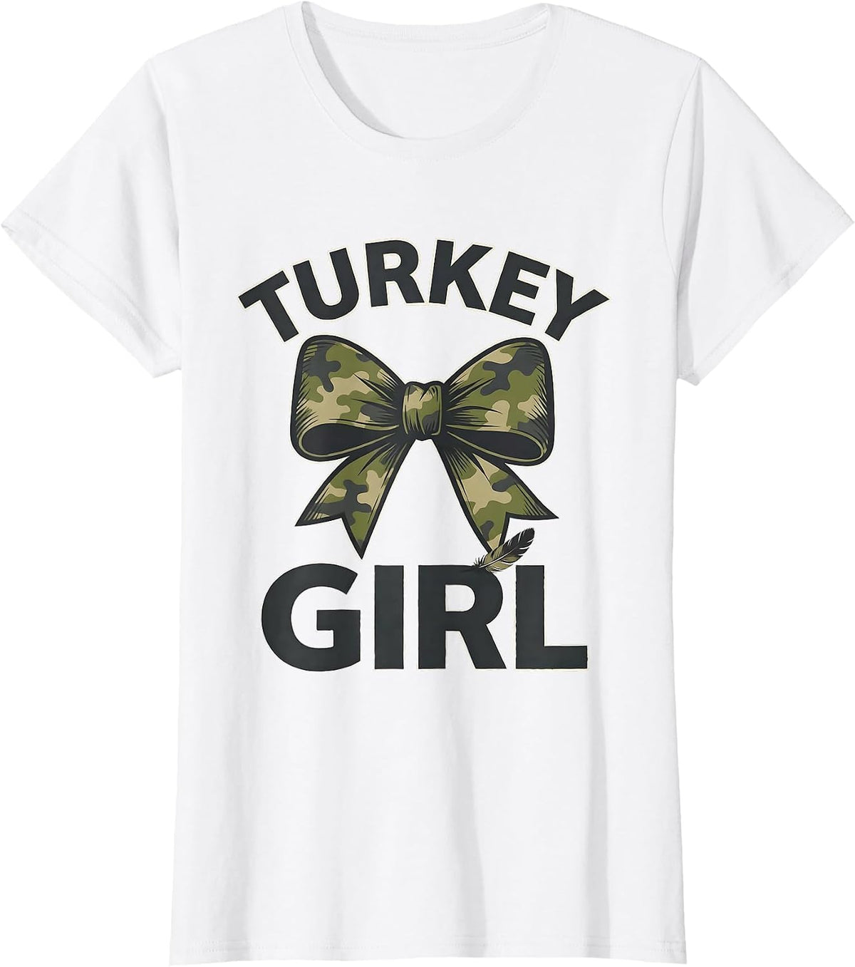 Turkey Girl Camo Coquette Bow Hunting Ol Lady Humor T-Shirt - White