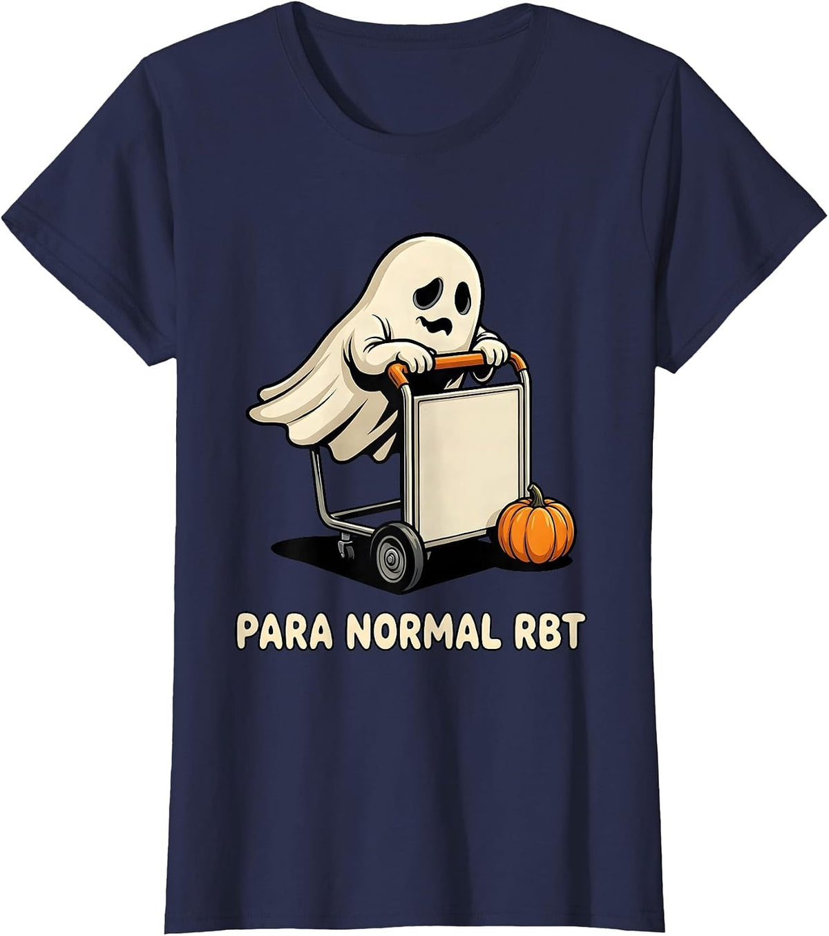 Women's Para Normal RBT Cartoon Ghost Halloween Paraeducator T-Shirt - Navy Blue