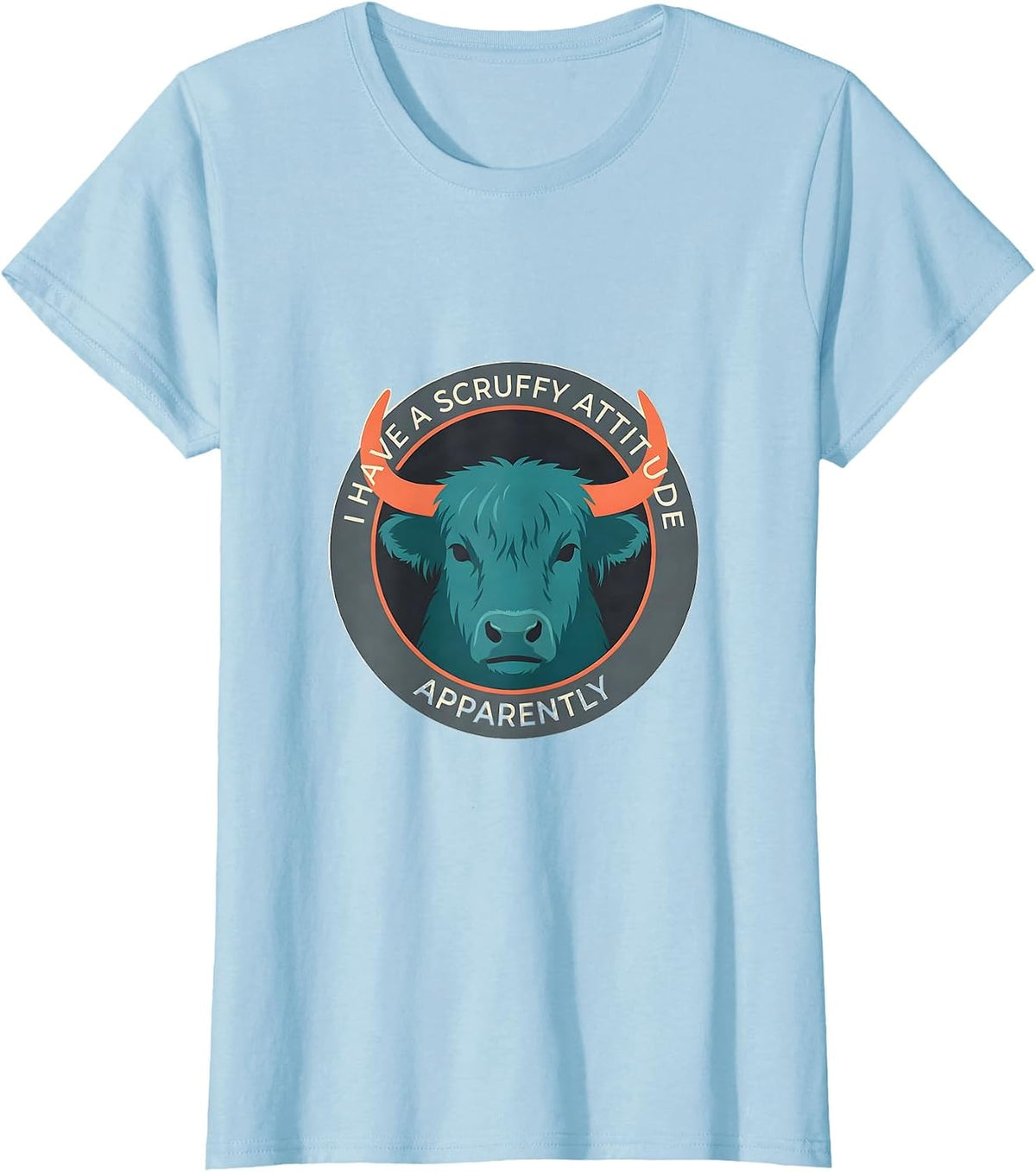 Women's I Have A Scruffy Attitude Apparently Funny Highland Cow T-Shirt - Baby Blue