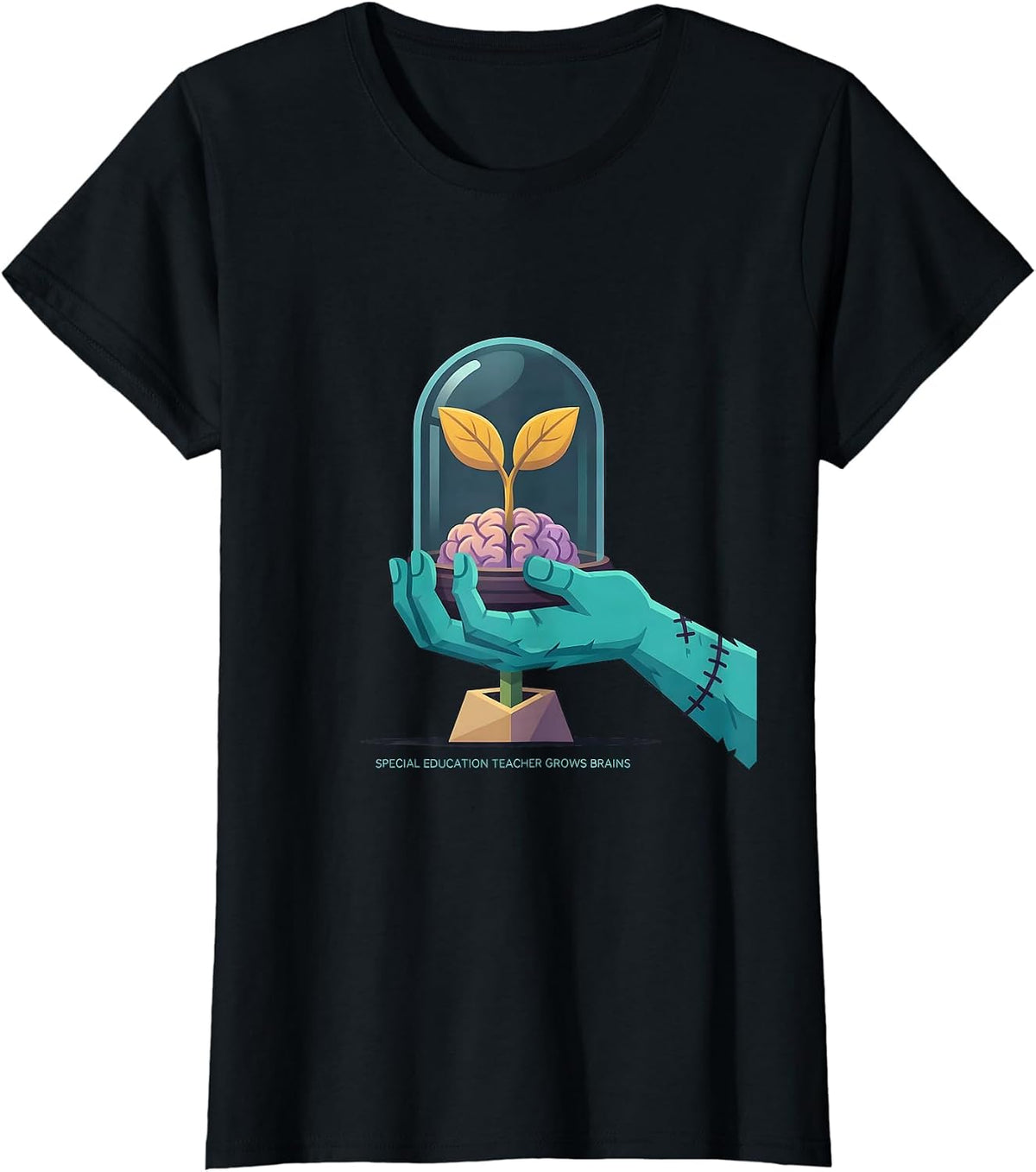 Women's Special Education Teacher Grows Brains Funny Zombie T-Shirt - Black