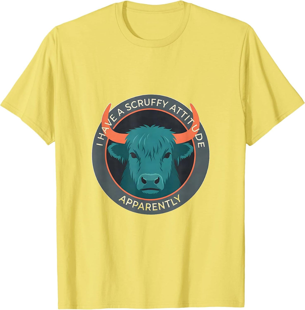 Men's I Have A Scruffy Attitude Apparently Funny Highland Cow T-Shirt - Lemon Yellow