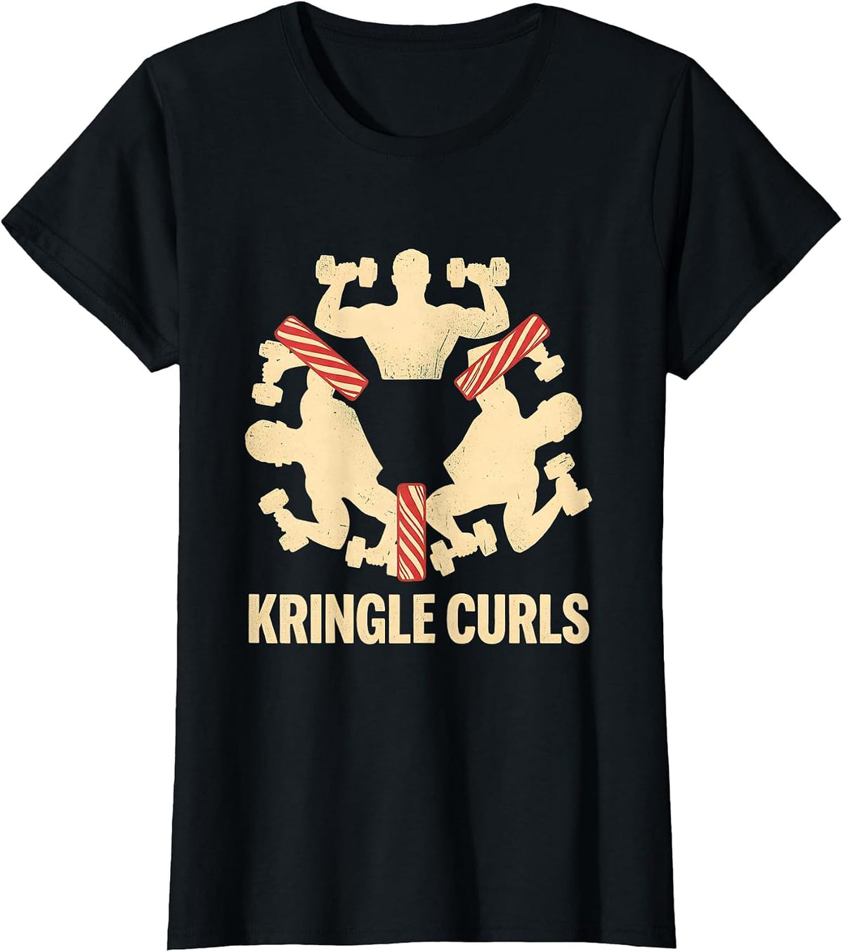 Kringle Curls Funny Christmas Gym Weightlifting Workout T-Shirt - Black