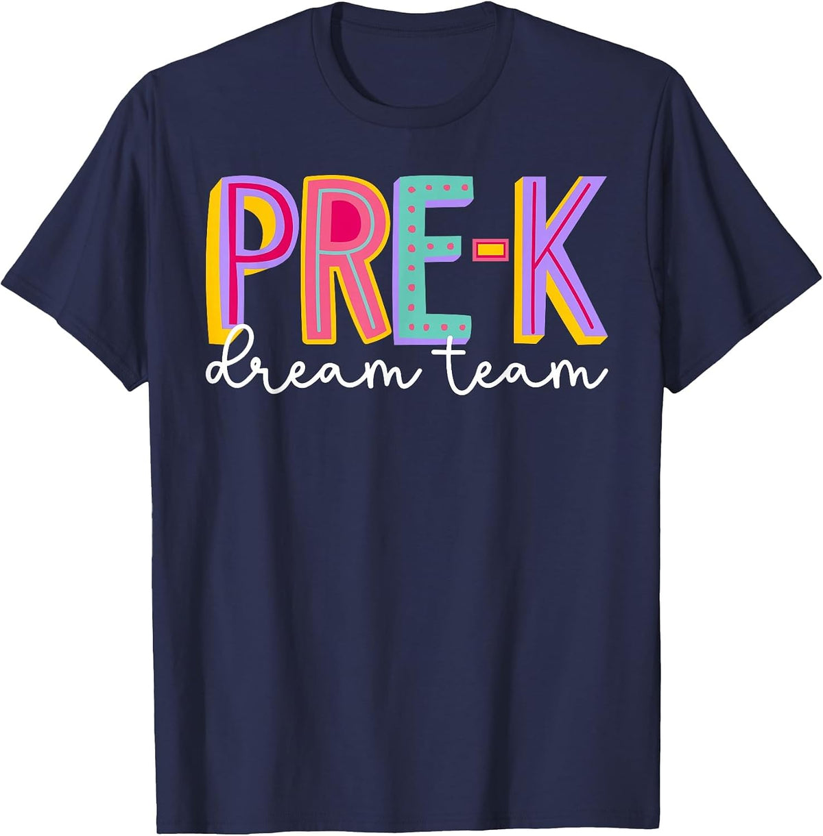 Retro Pre-k Dream Team Groovy Teacher Back to School T-Shirt - Navy Blue