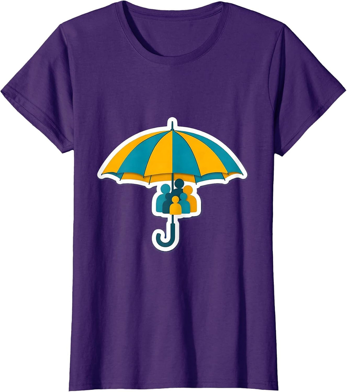 Women's Social Worker Umbrella Sheltering Figures Graphic T-Shirt - Purple