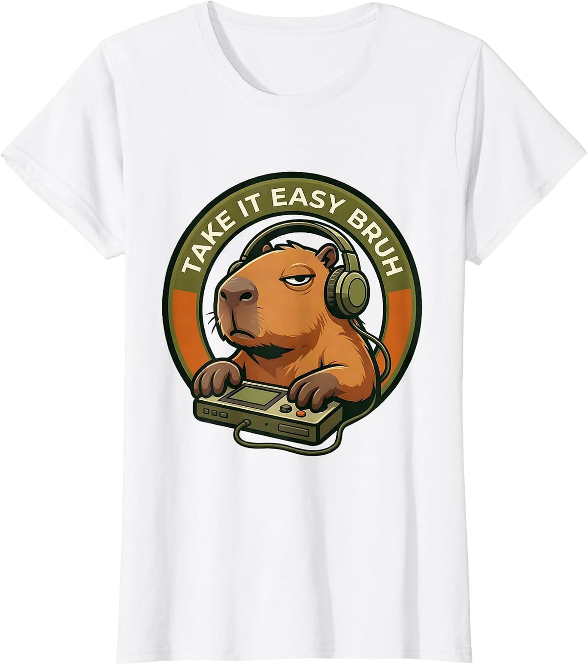 Women's Take It Easy, Bruh Funny Capybara Gamer Meme Humor T-Shirt - White