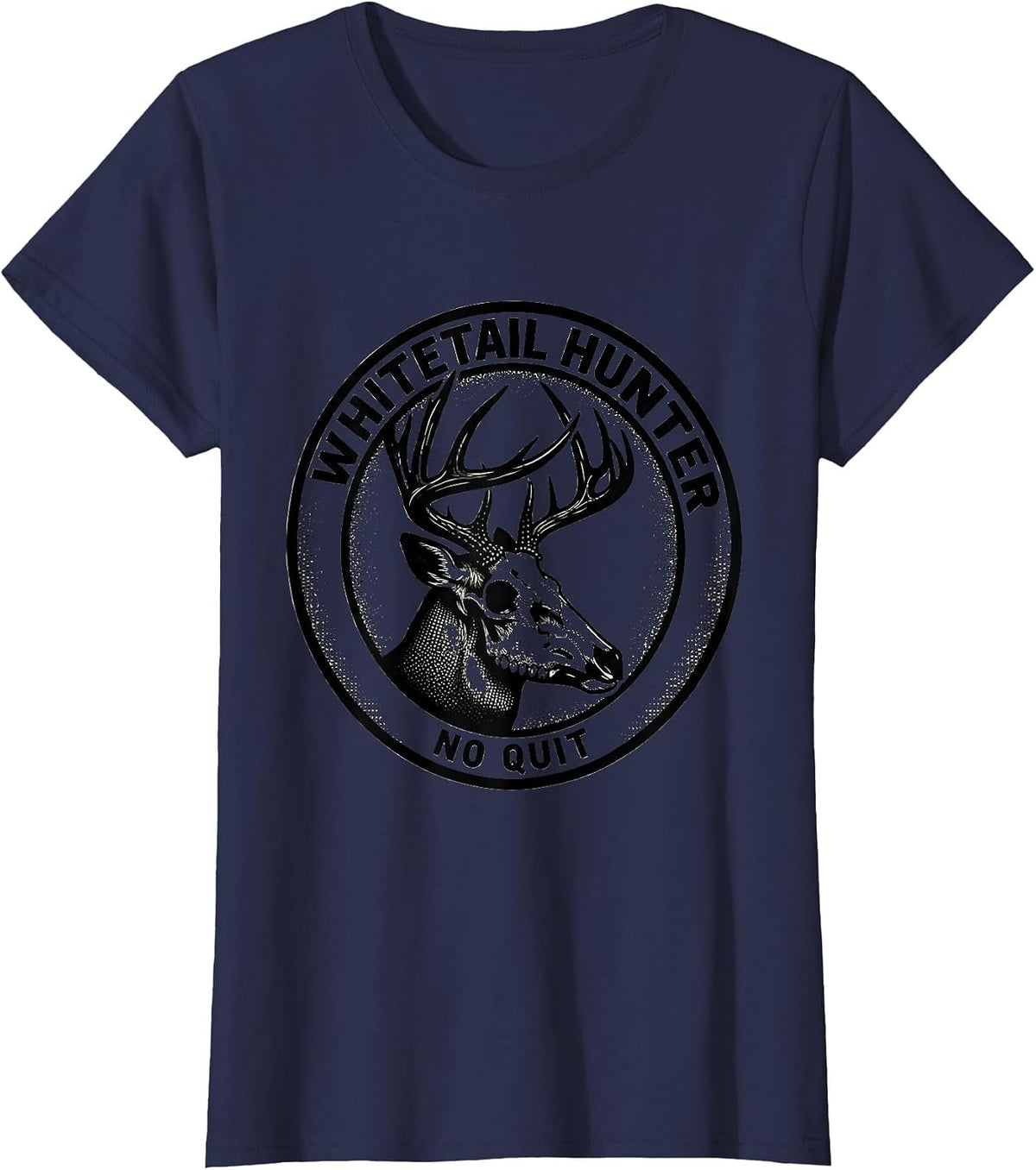 Women's Whitetail Hunter, No Quit Blackwork Dotwork Camo Dad Humor T-Shirt - Navy Blue