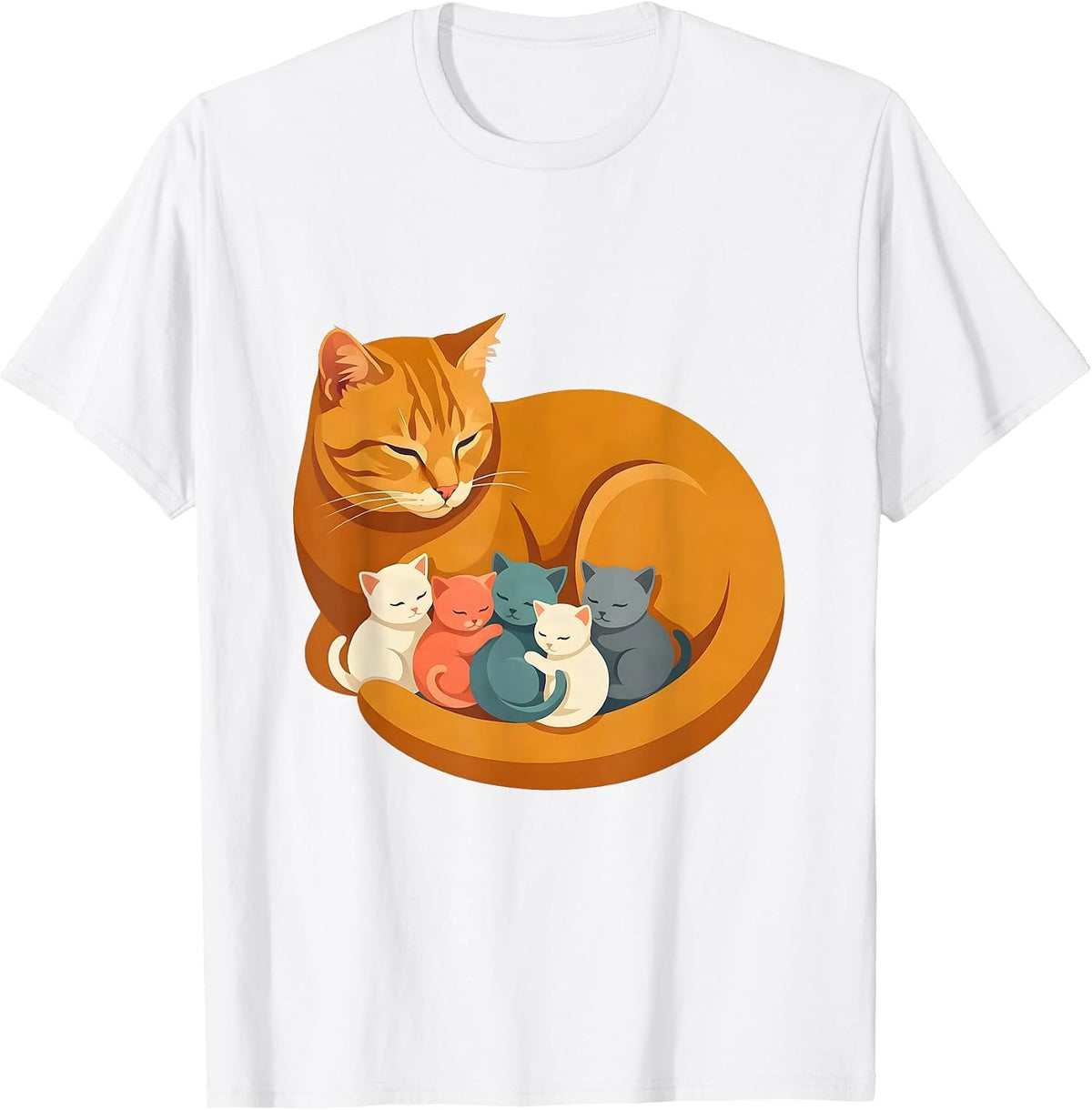 Men's Cat Mom Nursing Kittens Illustration T-Shirt - White