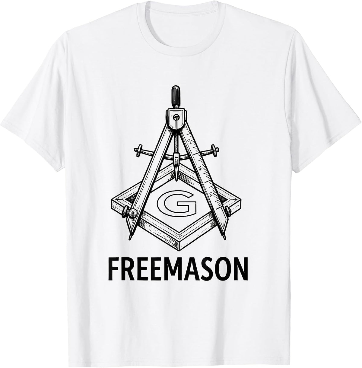 Men's Freemason Line Art Square and Compass Masonic Pride T-Shirt - White