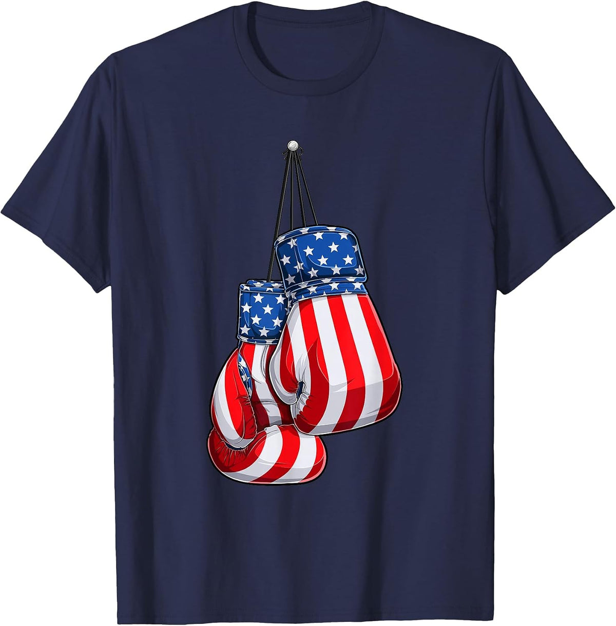Box Gloves American Flag 4th of July Boxing T-Shirt - Navy Blue