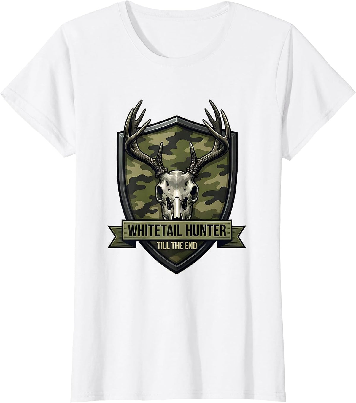 Whitetail Hunter Till The End Camo Dad Hunting Gift T-Shirt - White