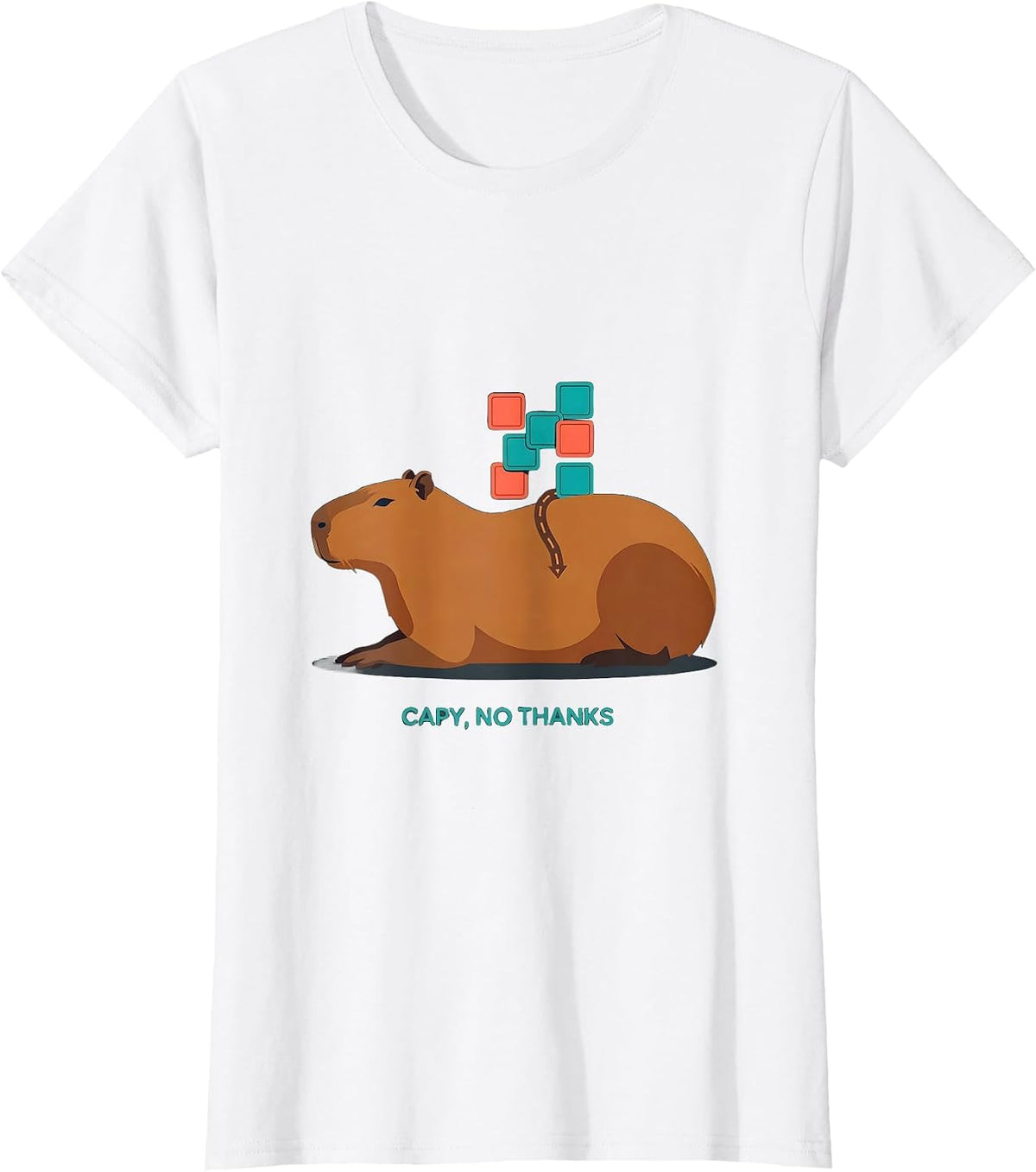 Women's Capy, No Thanks Funny Capybara Animal Meme Humor T-Shirt - White