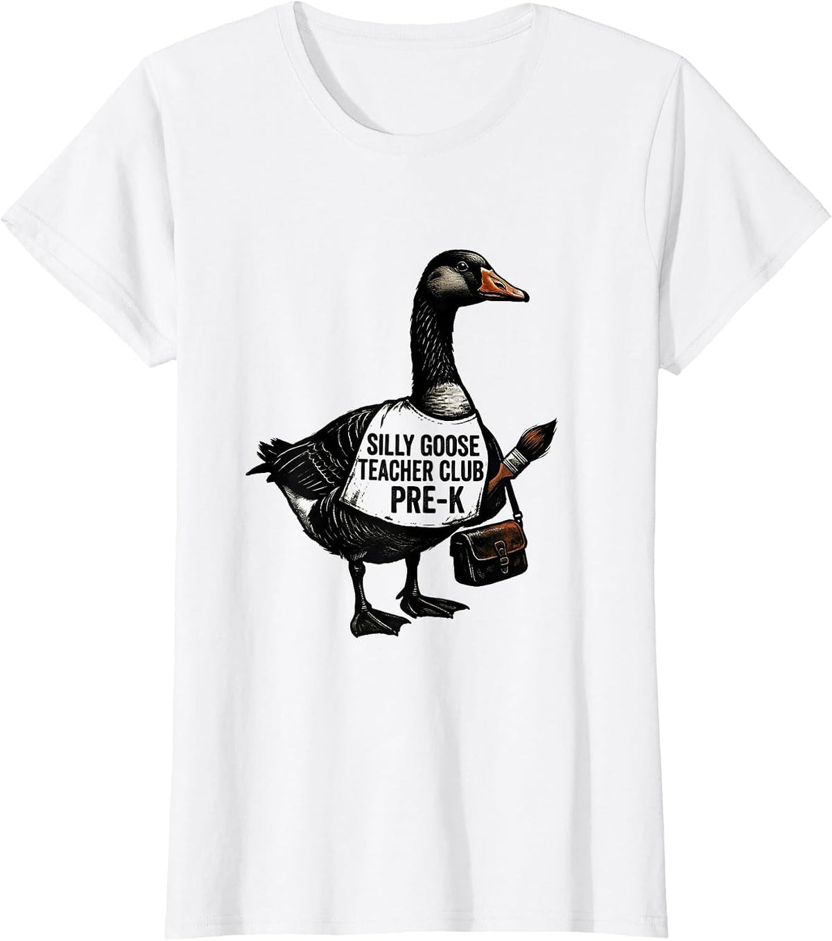 Women's Silly Goose Teacher Club Pre-K Funny Back to School T-Shirt - White