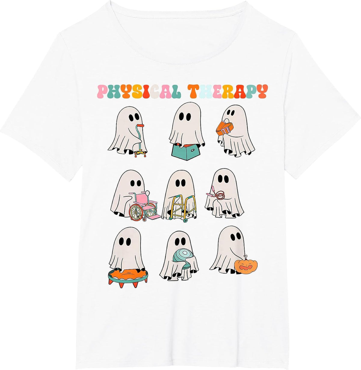 Funny Halloween Ghost Physical Therapy Pt Physical Therapist T-Shirt - White