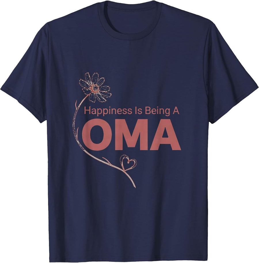 Happiness Is Being A Oma Boho Minimalist Grandma Gift T-Shirt - Navy Blue