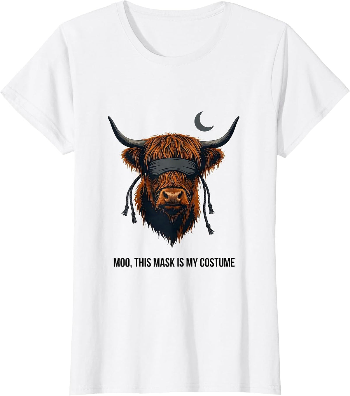 Moo This Mask Is My Costume Funny Highland Cow Halloween T-Shirt - White