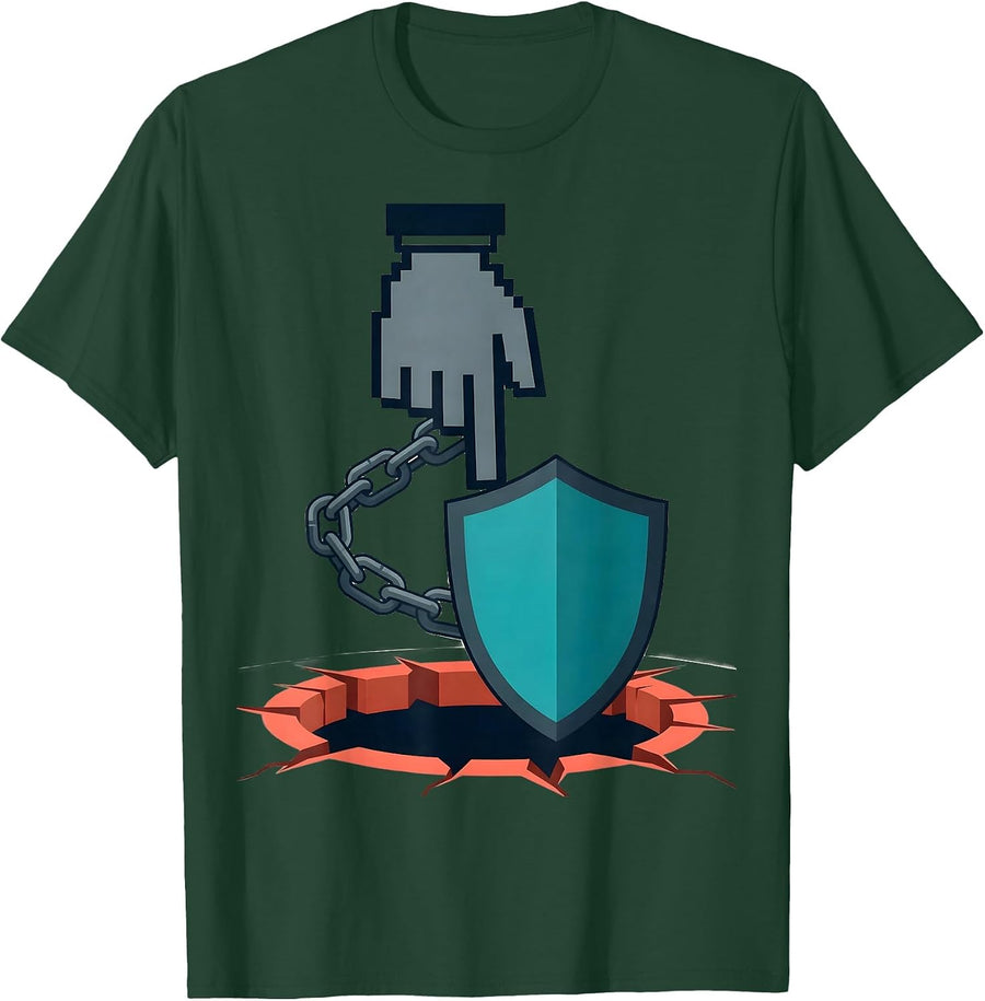 Men's Cursor Hand Shield Cybersecurity IT Security Humor T-Shirt - Dark Green