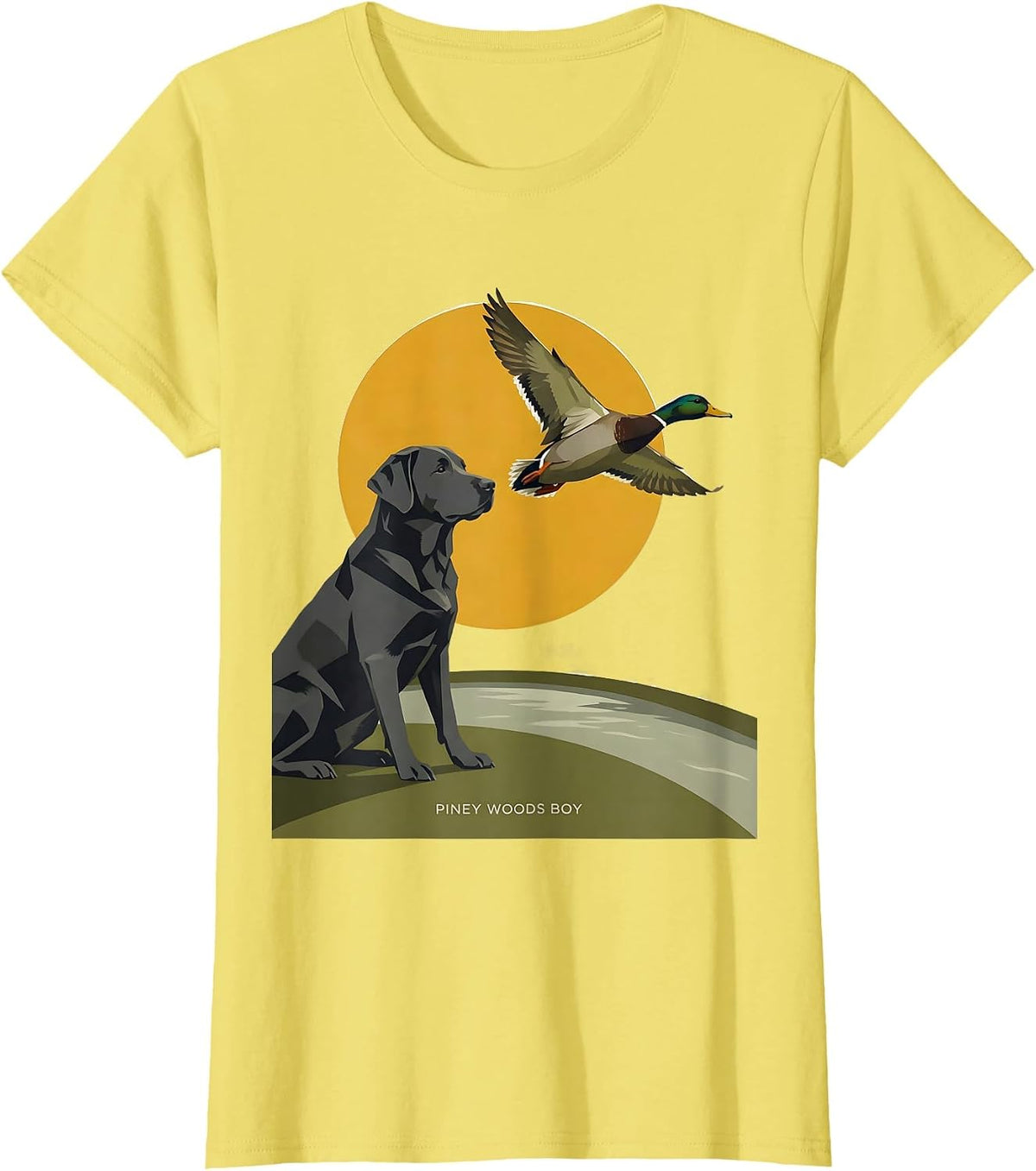 Piney Woods Boy Midcentury Modern Labrador Duck Hunting T-Shirt - Lemon Yellow