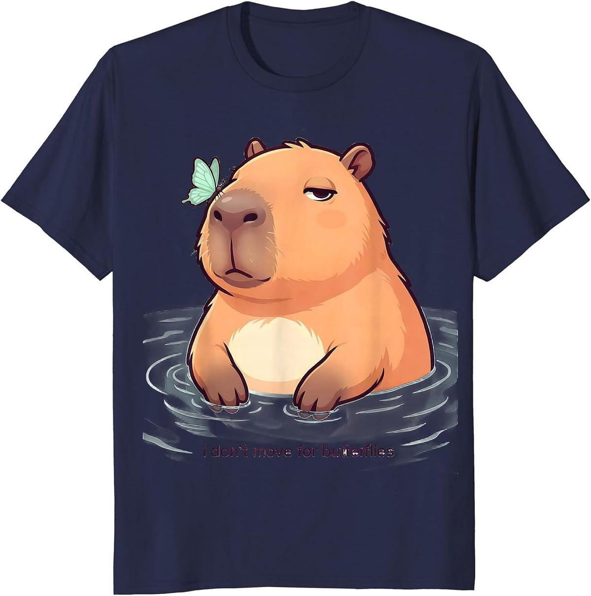Men's i dont move for butterflies Cute Kawaii Capybara Animal T-Shirt - Navy Blue