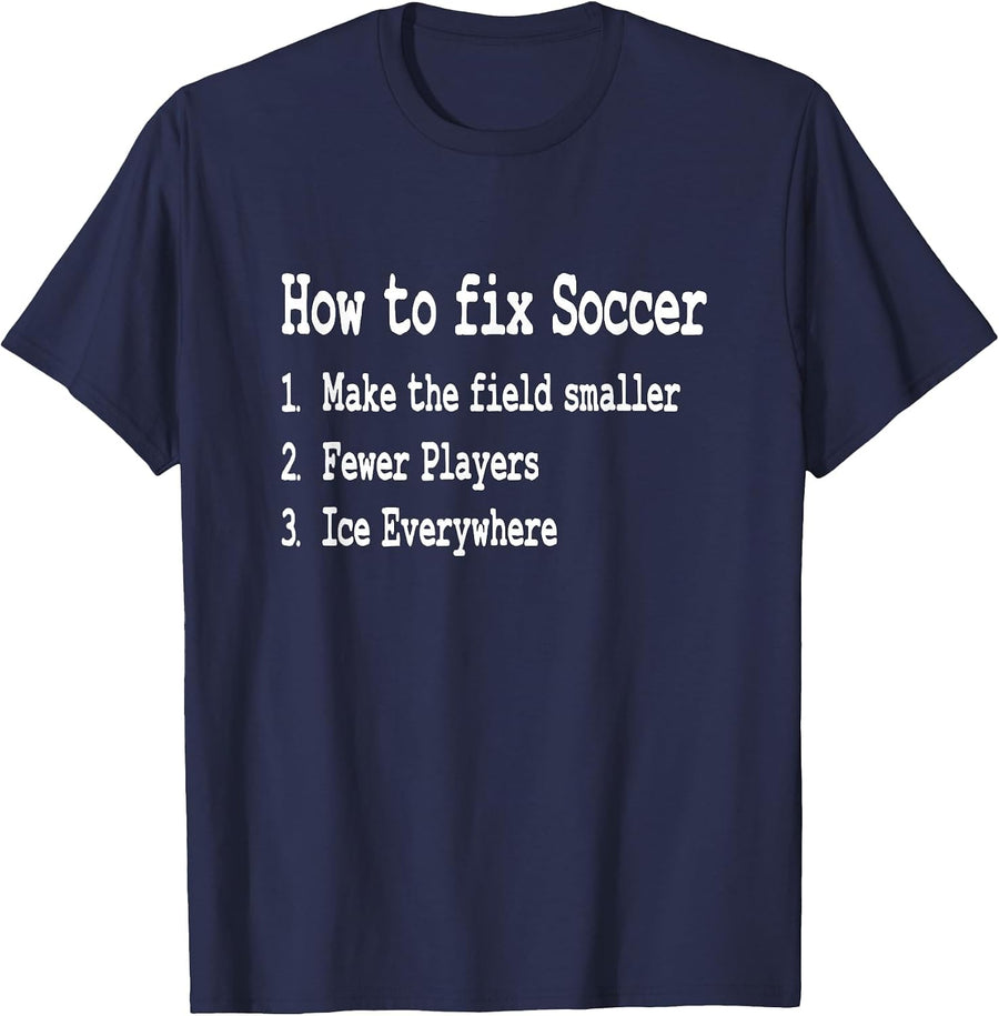 Funny Hockey Meme - How to Fix Soccer - Funny Word Only T-Shirt - Navy Blue