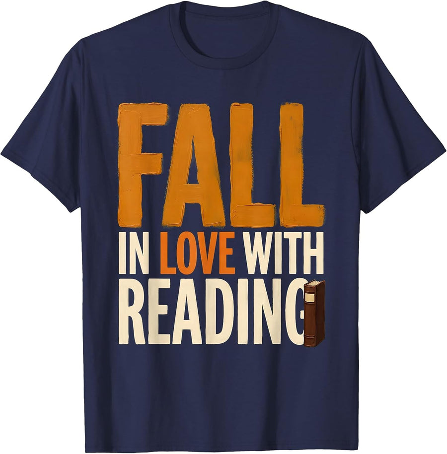 Fall In Love With Reading Wholesome Teacher Book Lover T-Shirt - Navy Blue