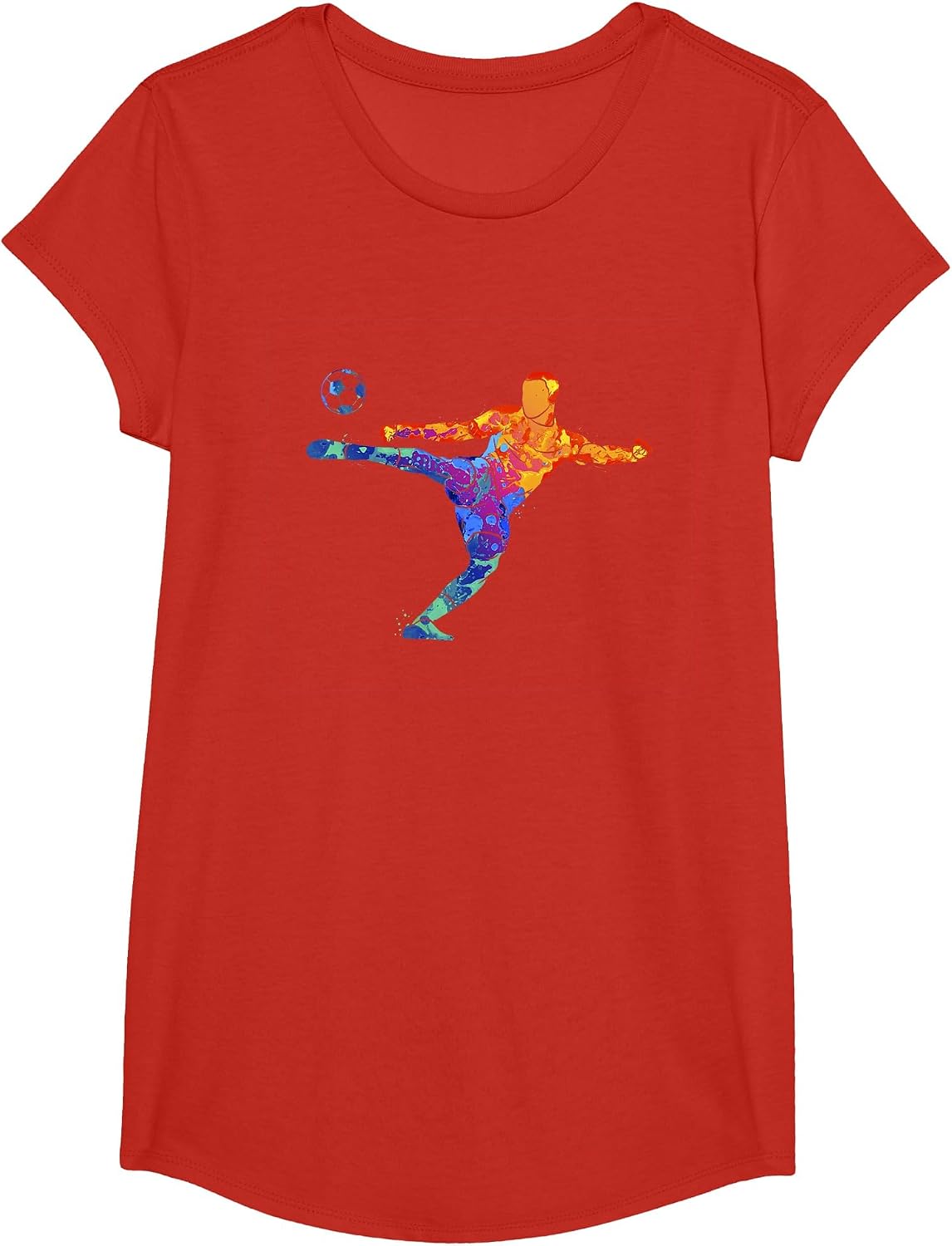 Soccer Athlete Sports Graphic Drawing T-Shirt - Girls Red
