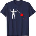 Blackbeard Pirate Flag Jolly Roger Skeleton Halloween T-Shirt - Navy Blue