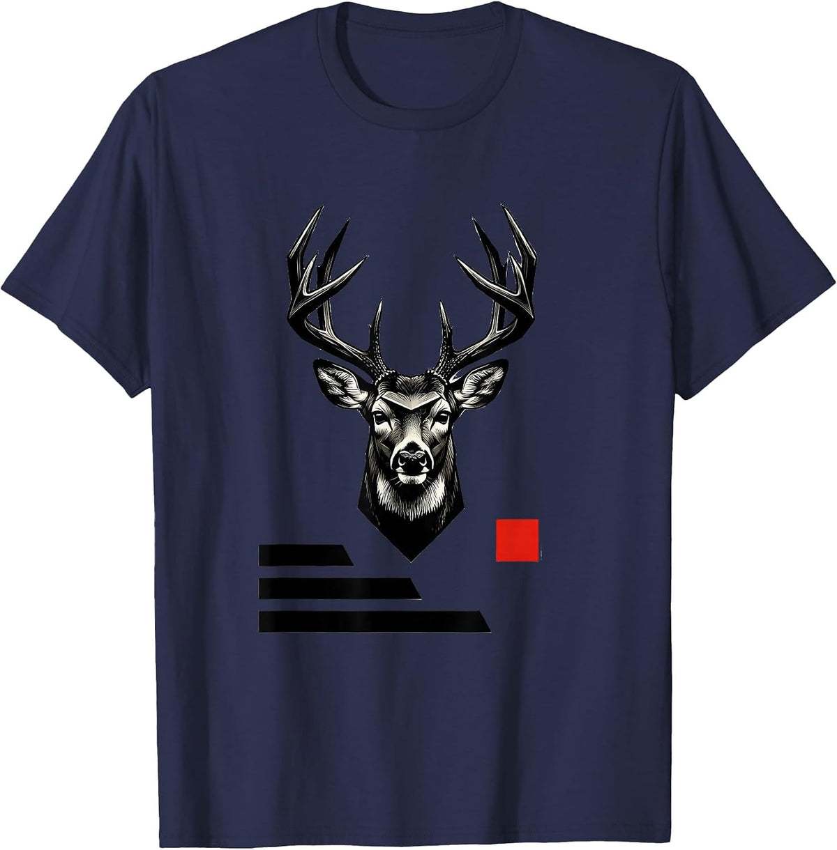Men's Geometric Whitetail Crown Deer Hunting Dad Humor T-Shirt - Navy Blue