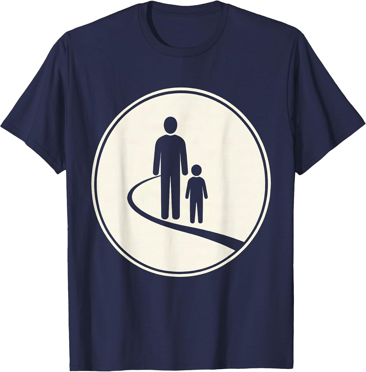 Social Worker Adult Child Walking Path Illustration T-Shirt - Navy Blue