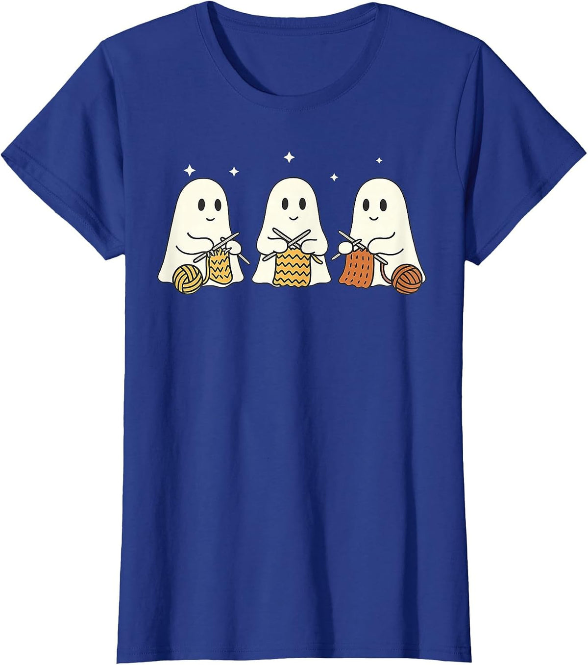 Ghost Knitting Yan Halloween Knitter Craft Mom Knit T-Shirt - Royal Blue