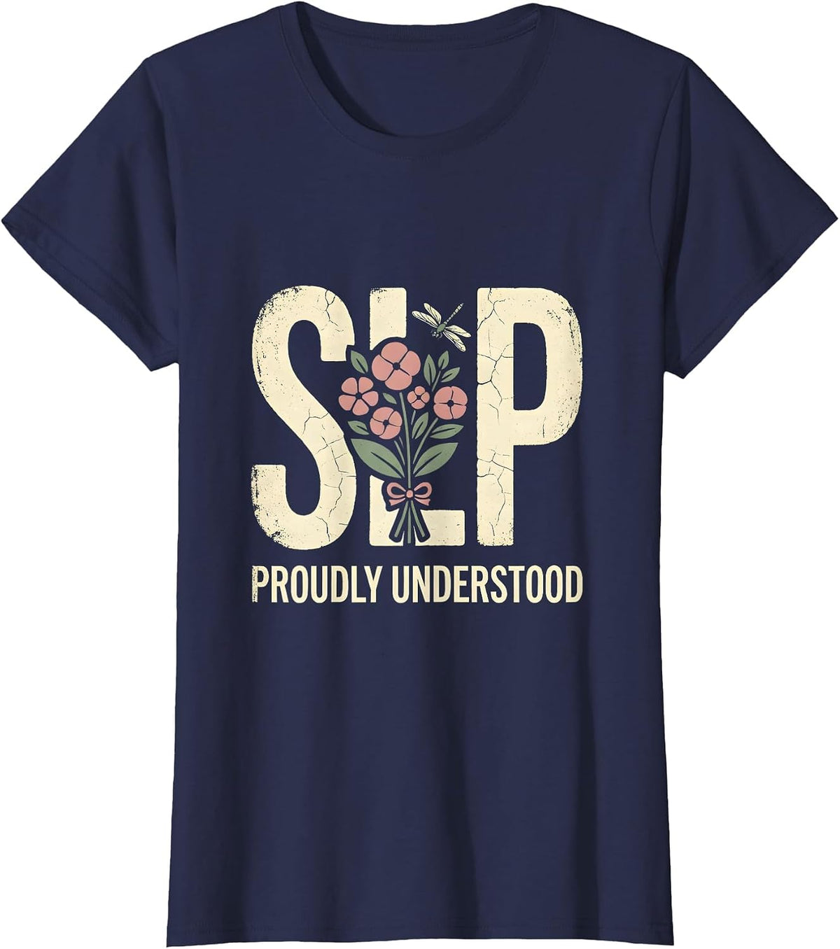 Women's SLP Proudly Understood Boho Floral Speech Language T-Shirt - Navy Blue