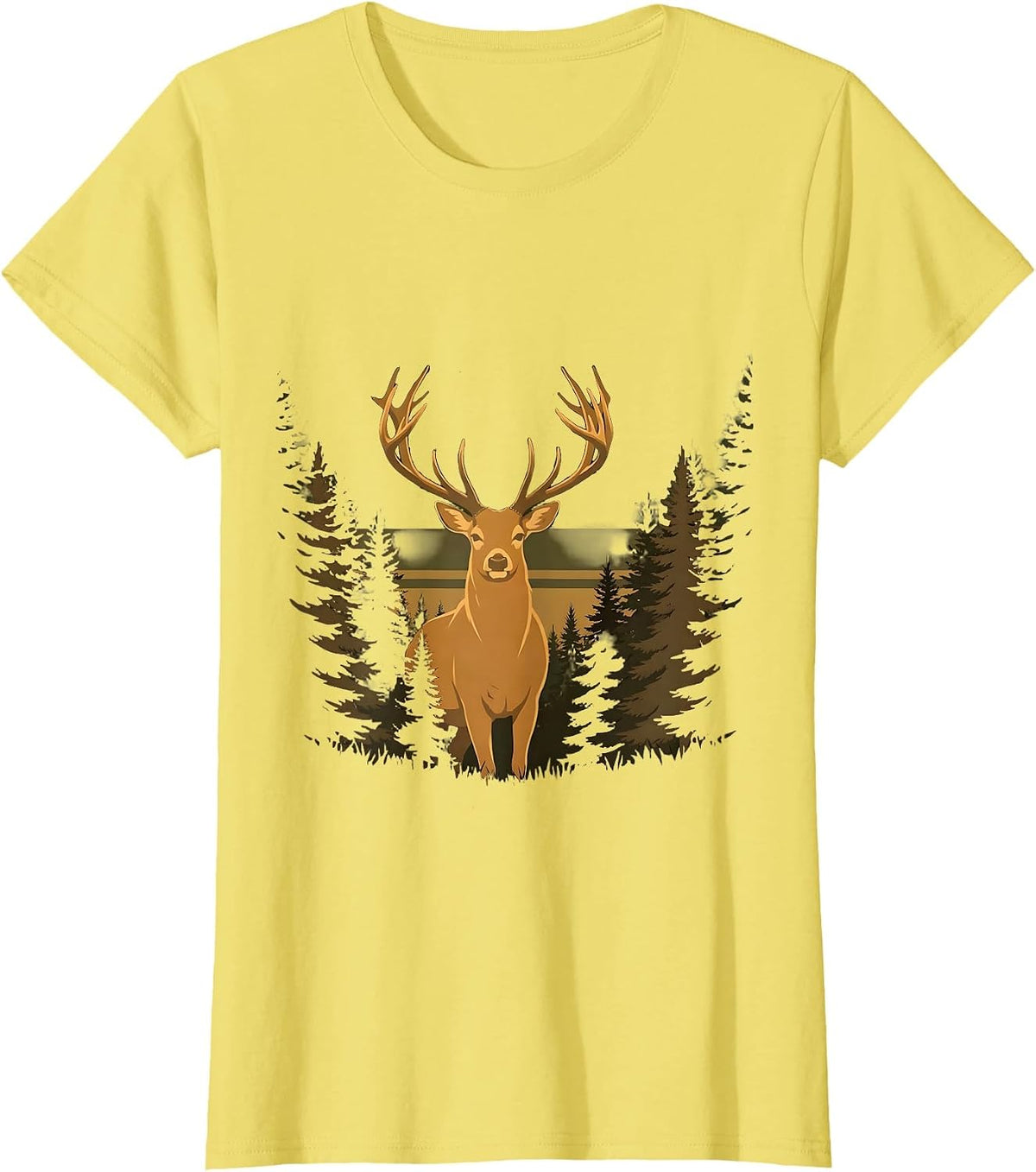 Buck Silhouette Camo Antler Treeline Design T-Shirt - Lemon Yellow
