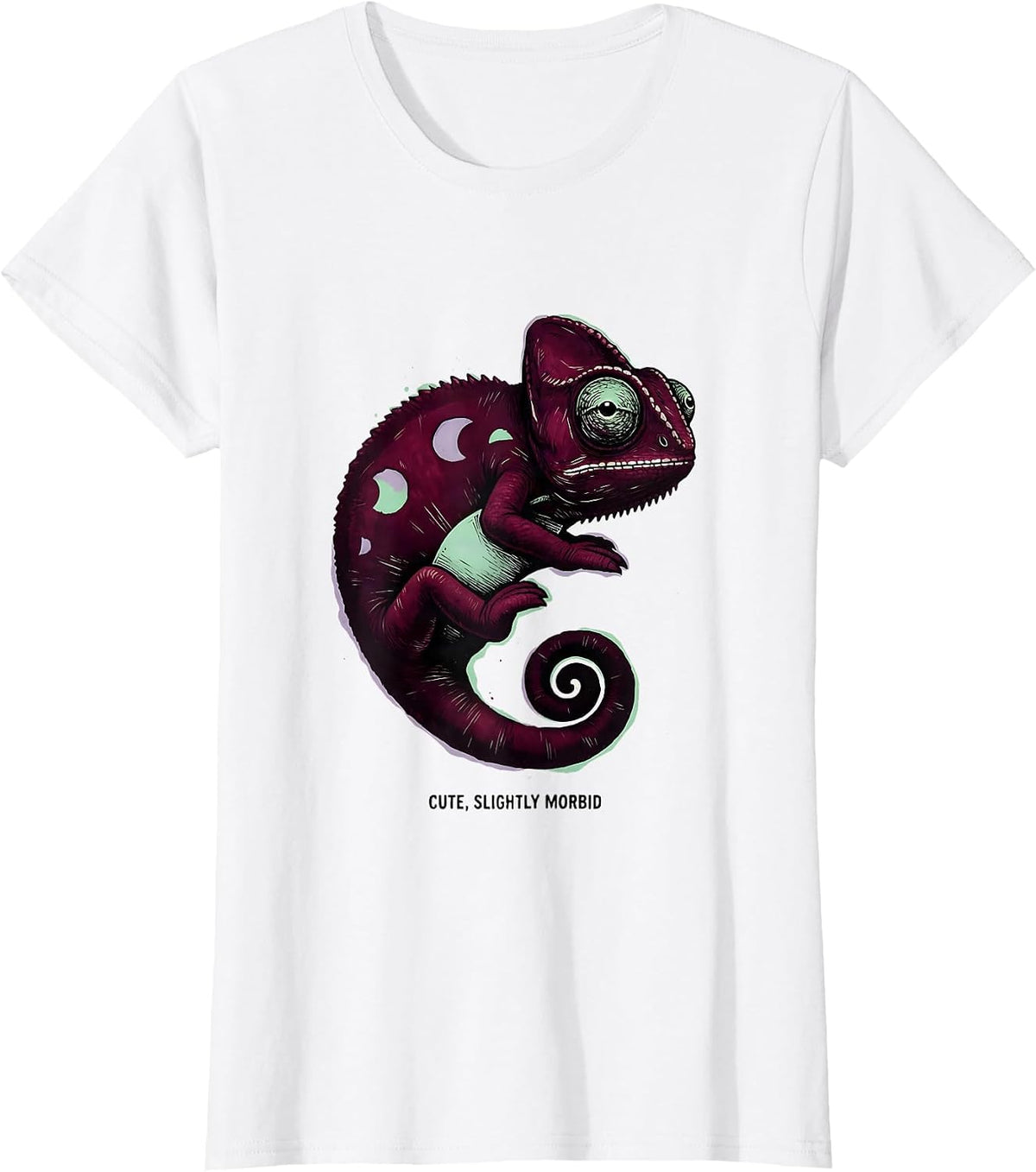 Women's Cute Slightly Morbid Kawaii Pastel Goth Plush Chameleon T-Shirt - White