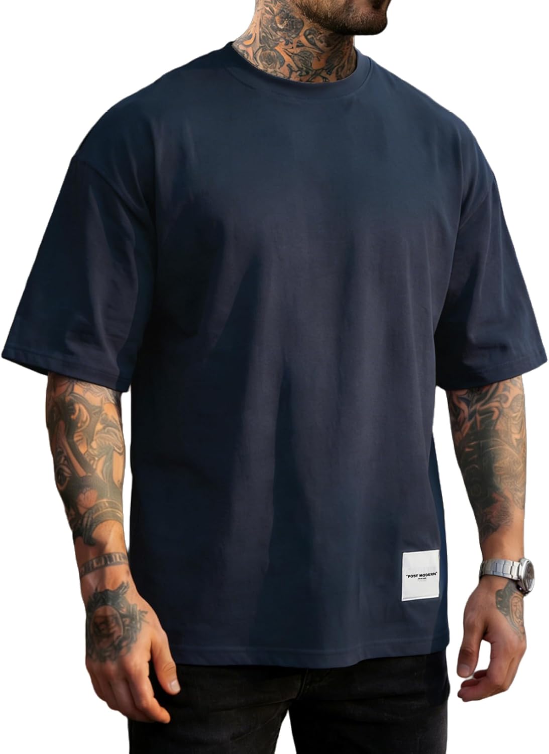 Men's Fashion Oversized T-shirts Short Sleeve Workout Casual Gym Tee - Navy Blue