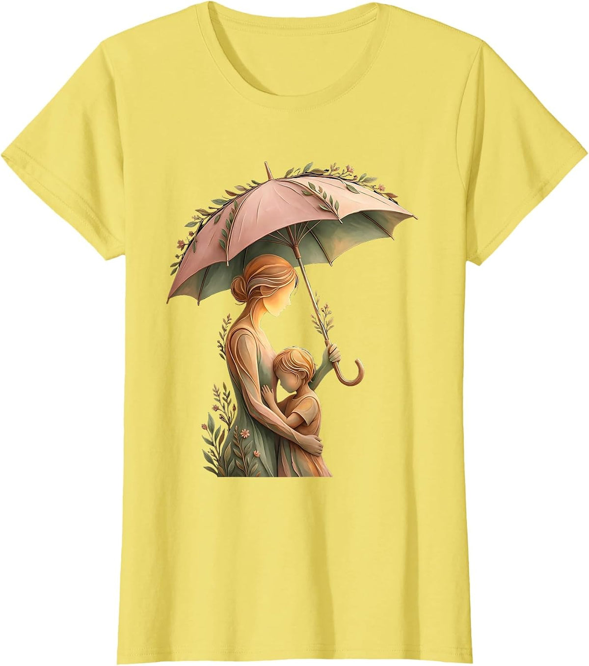 Women's Social Worker Umbrella Protection Graphic Design T-Shirt - Lemon Yellow