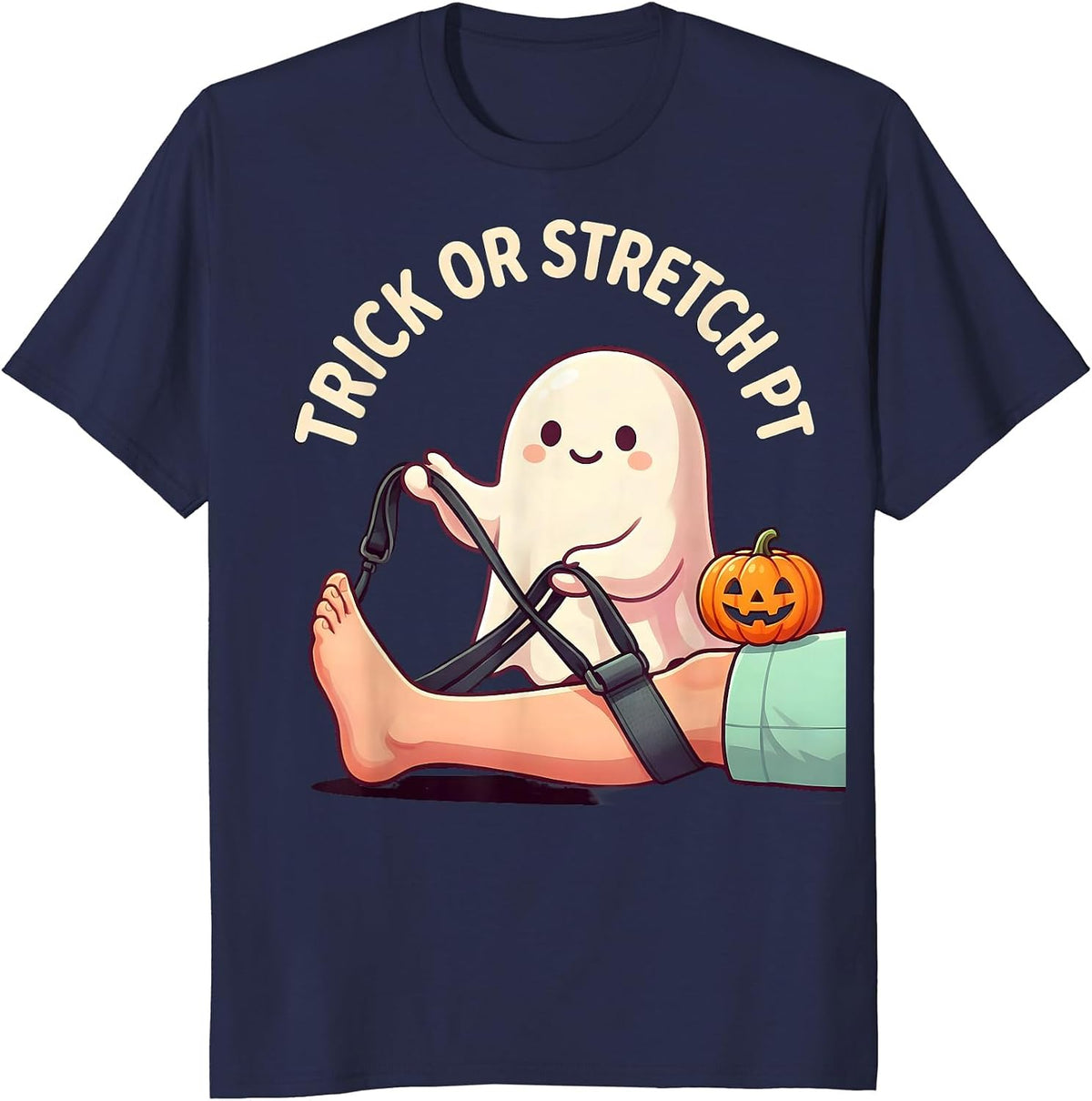 Men's Trick Or Stretch PT Cute Kawaii Halloween Physical Therapy T-Shirt - Navy Blue