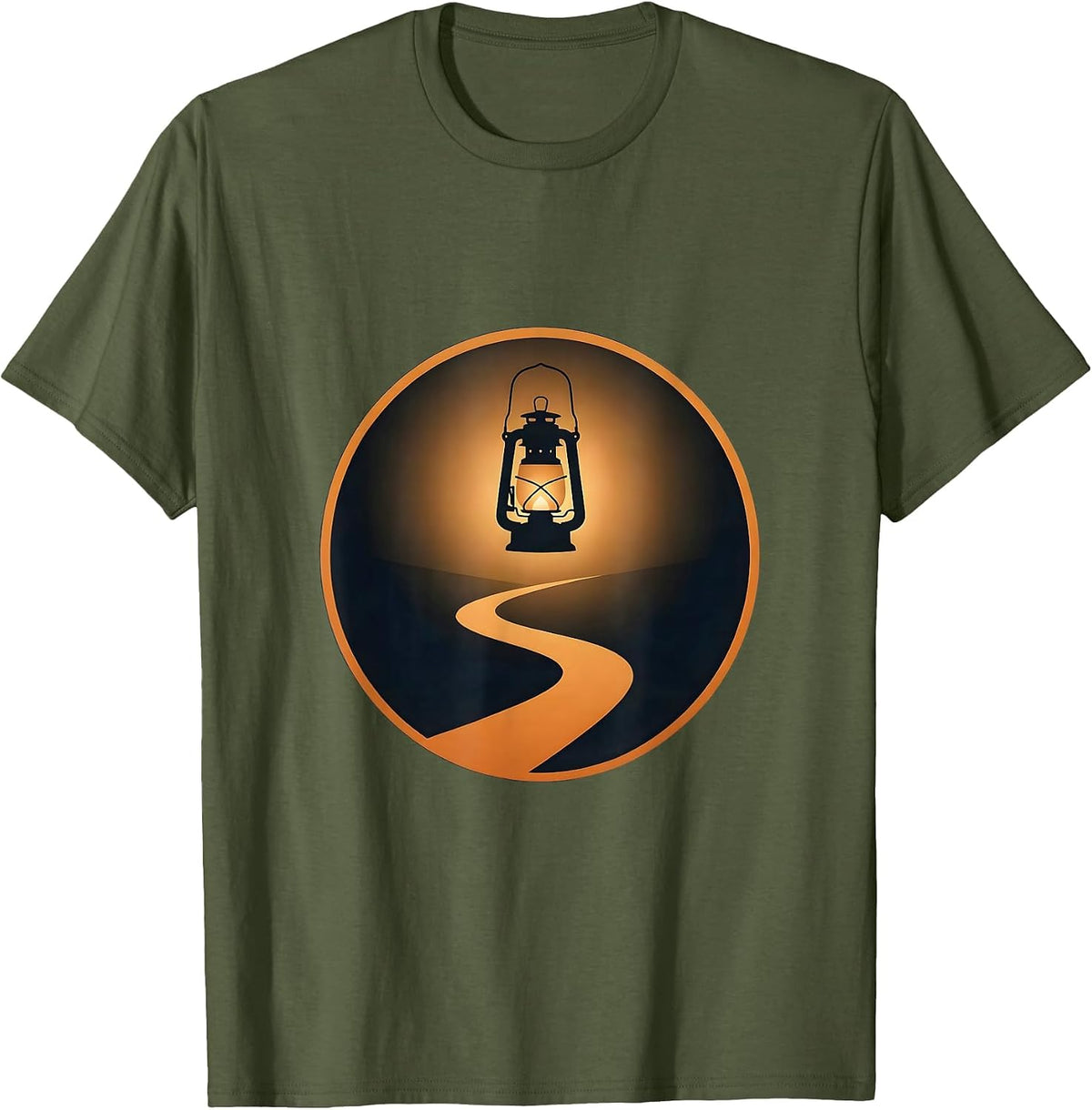 Social Worker Lantern Foggy Path Illustration T-Shirt - Olive Green