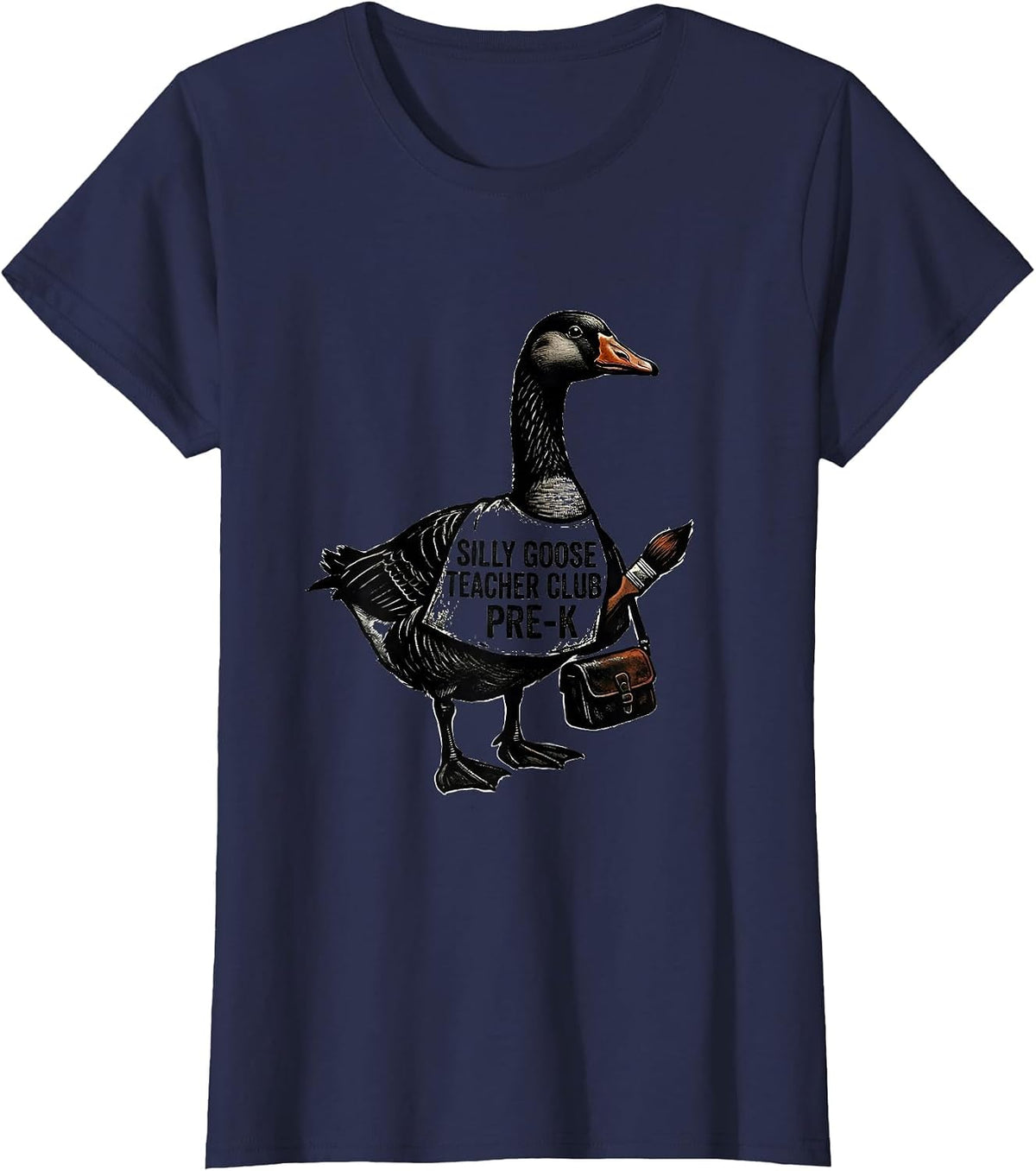 Women's Silly Goose Teacher Club Pre-K Funny Back to School T-Shirt - Navy Blue