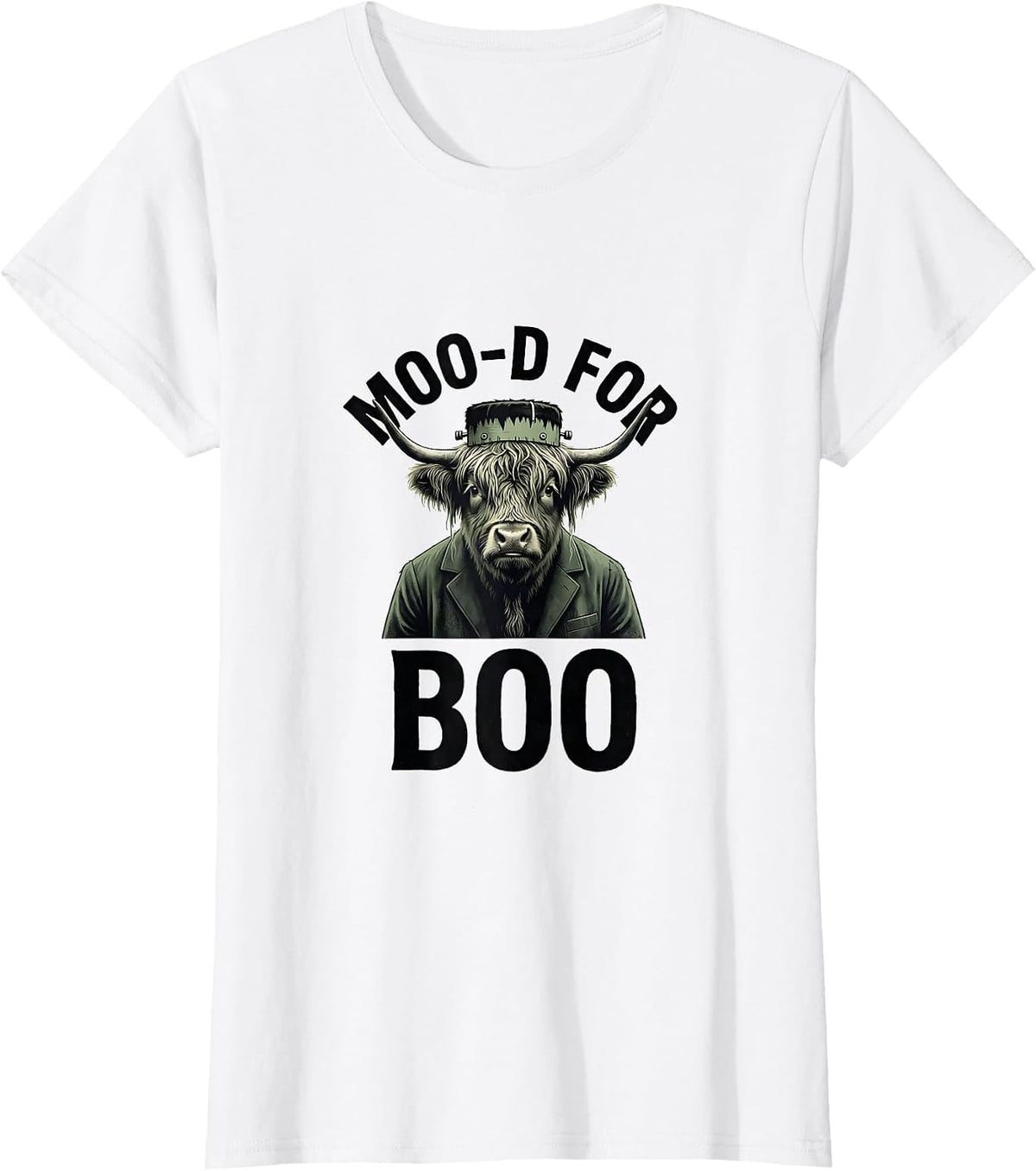 Moo-d For Boo Funny Highland Cow Halloween Costume Spooky T-Shirt - White