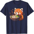 Red Panda with Noodles Ramen Kawaii Red Panda T-Shirt - Navy Blue