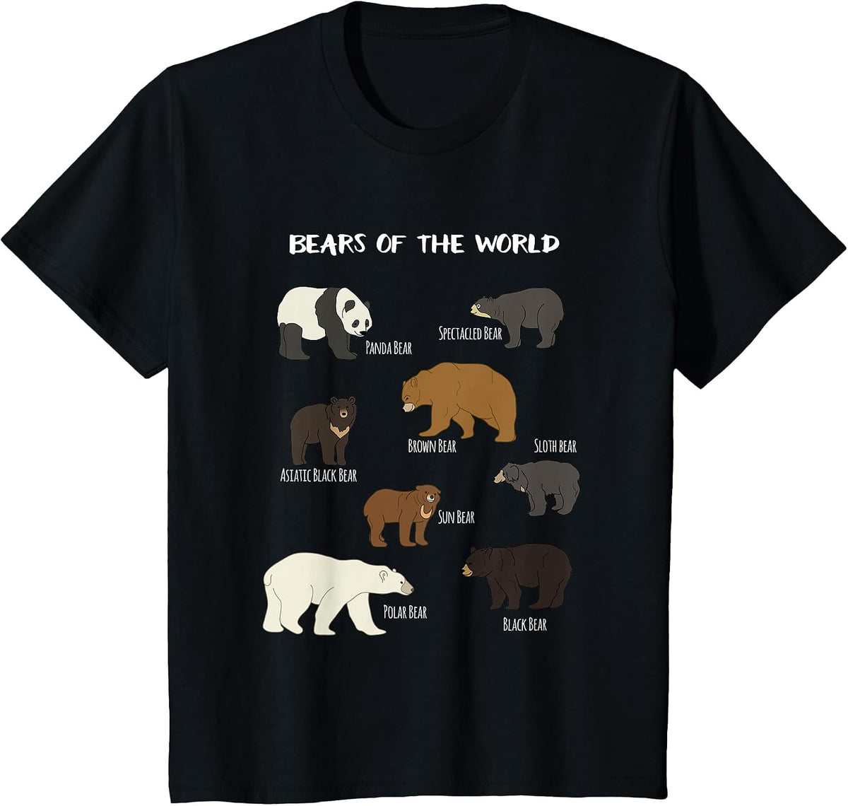 Bears of The World Grizzly Bear Panda Black Polar T Shirt T-Shirt - Black